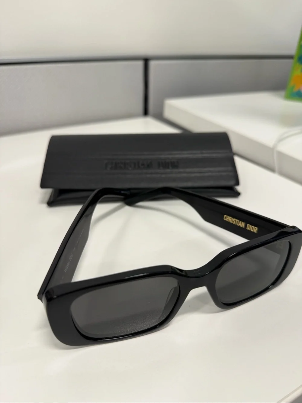 Dior Black Rectangular Sunglasses with Branded Case